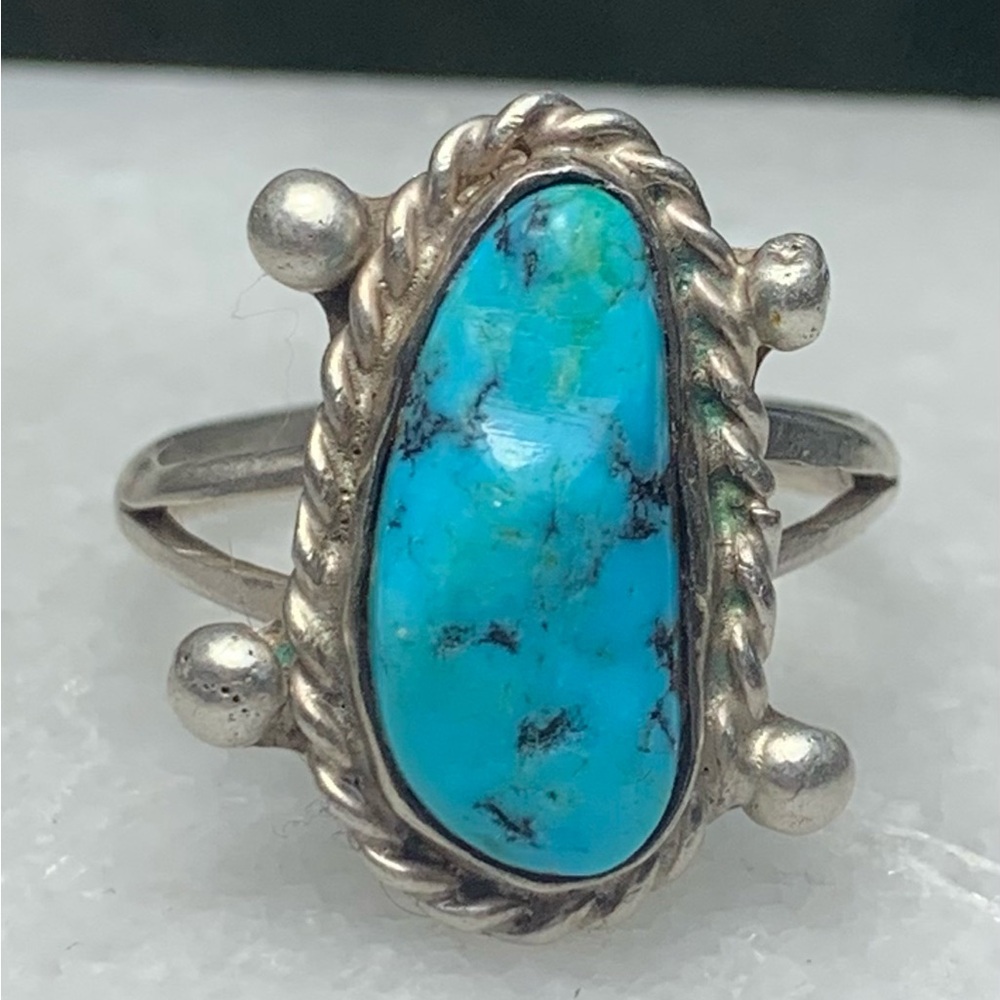 Vintage Turquoise Ring Sterling Silver Navajo Style Size 9.25, 5 grams